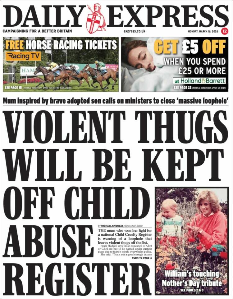 Portada de Daily Express (Reino Unido)