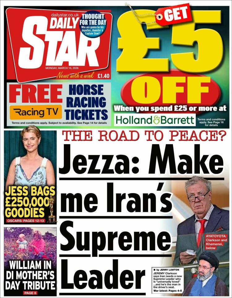 Portada de Daily Star (Reino Unido)