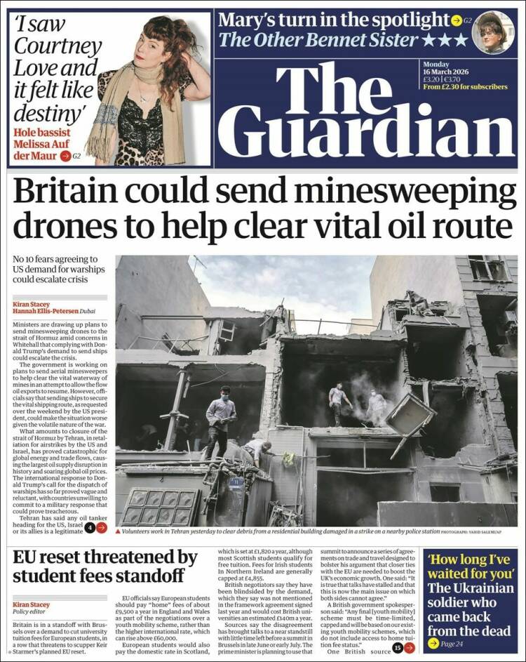 Portada de The Guardian (Reino Unido)