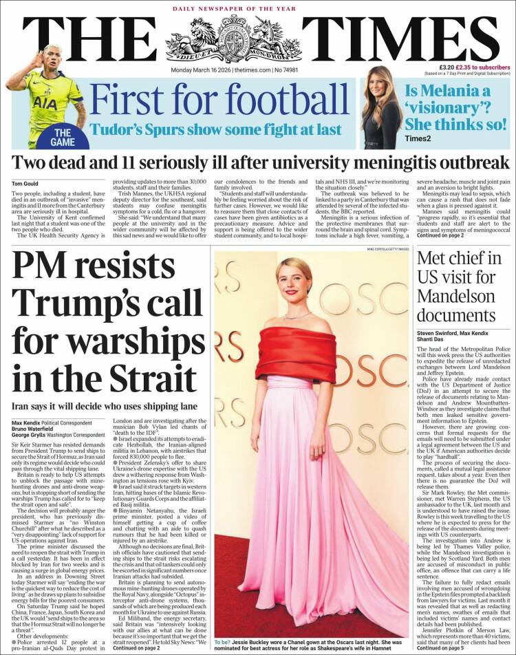 Portada de The Times (Reino Unido)