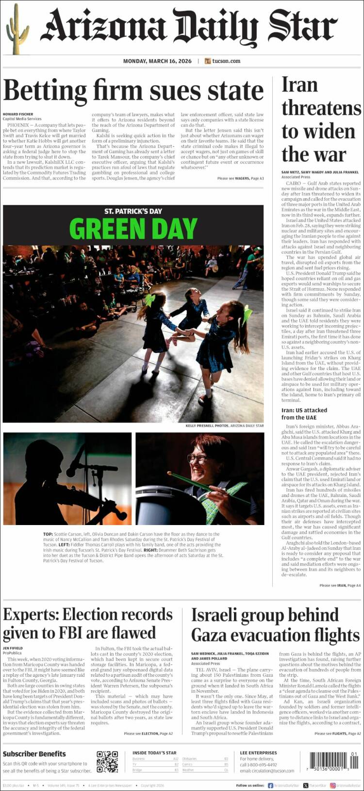 Portada de Arizona Daily Star (USA)