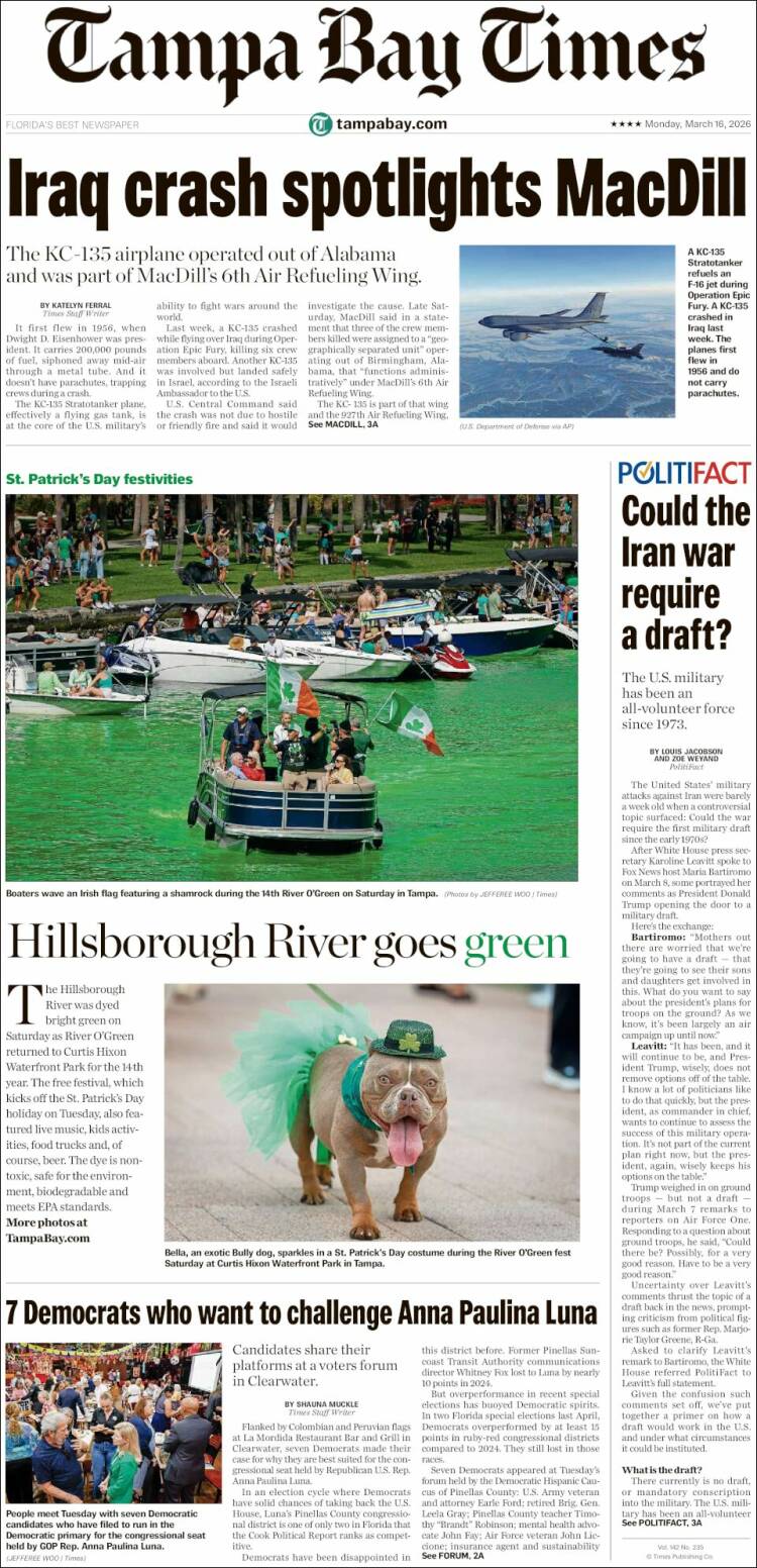 Portada de Tampa Bay Times (USA)