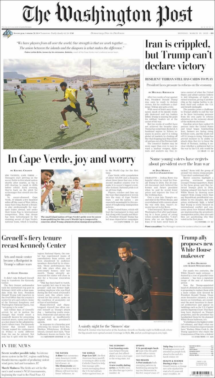 Portada de The Washington Post (USA)