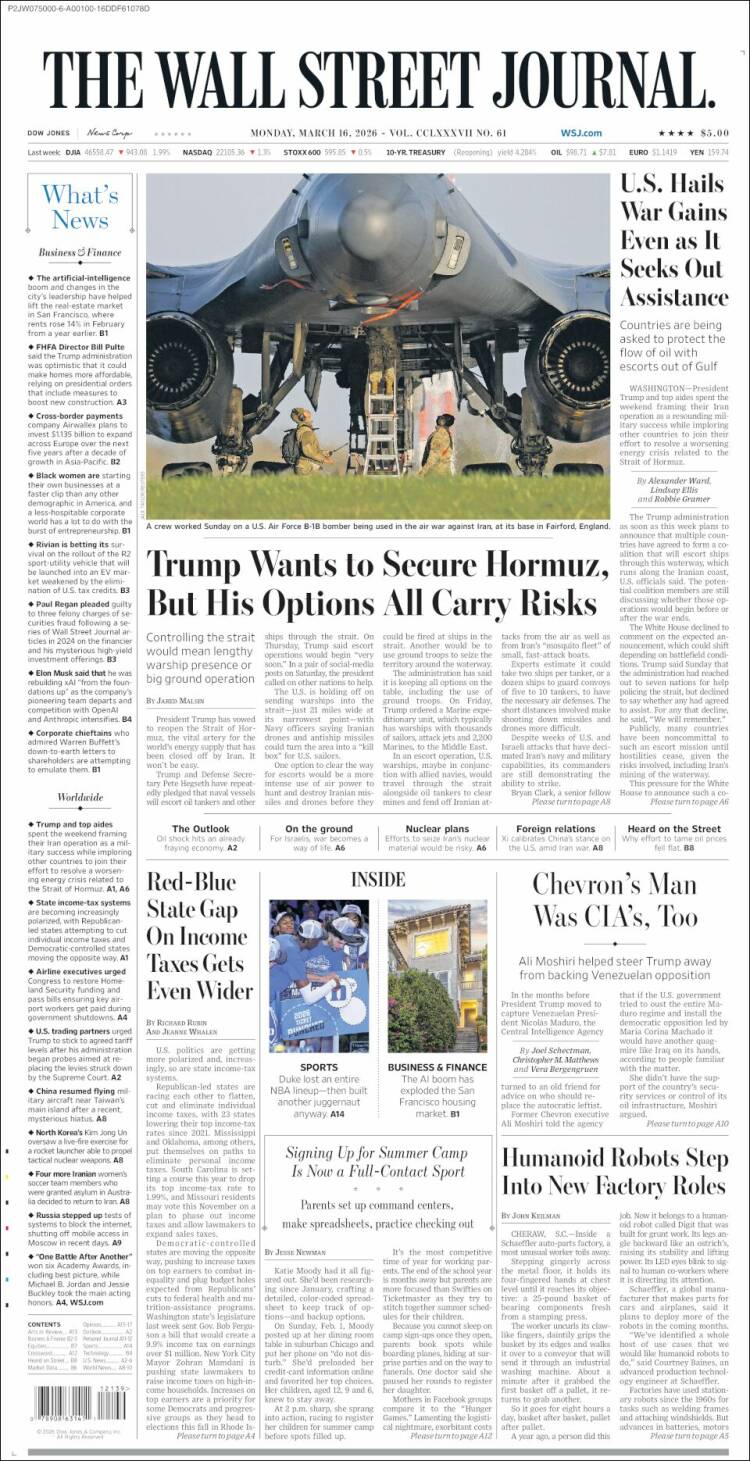 Portada de Wall Street Journal (USA)