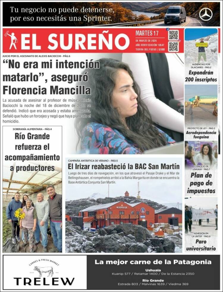 Portada de Diario El Sureño (Argentina)
