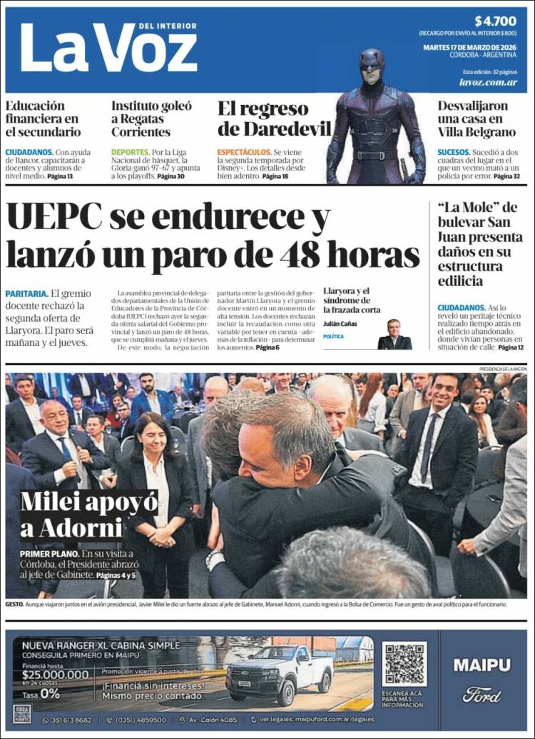 Portada de La Voz del Interior (Argentina)