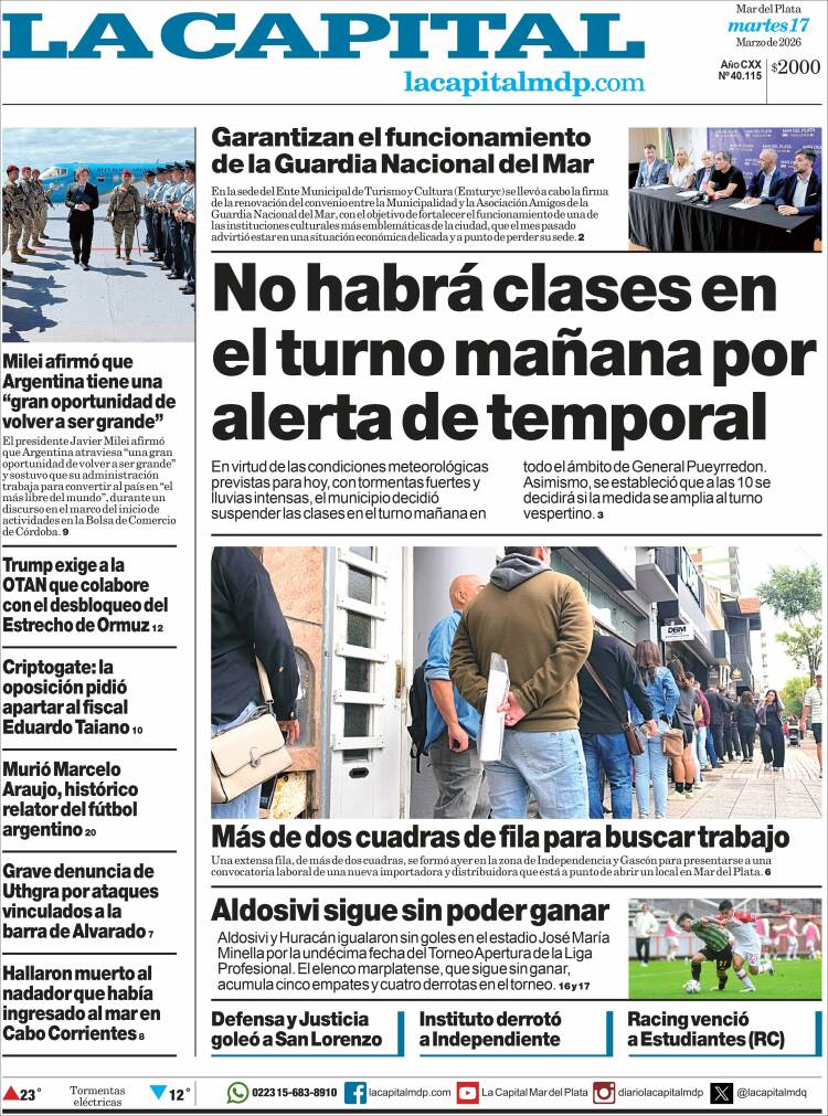 Portada de Diario La Capital - Mar del Plata (Argentina)