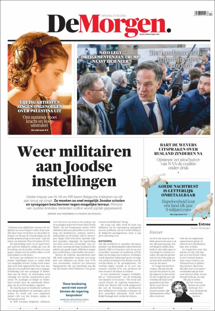 Portada de De Morgen (B&eacute;lgica)