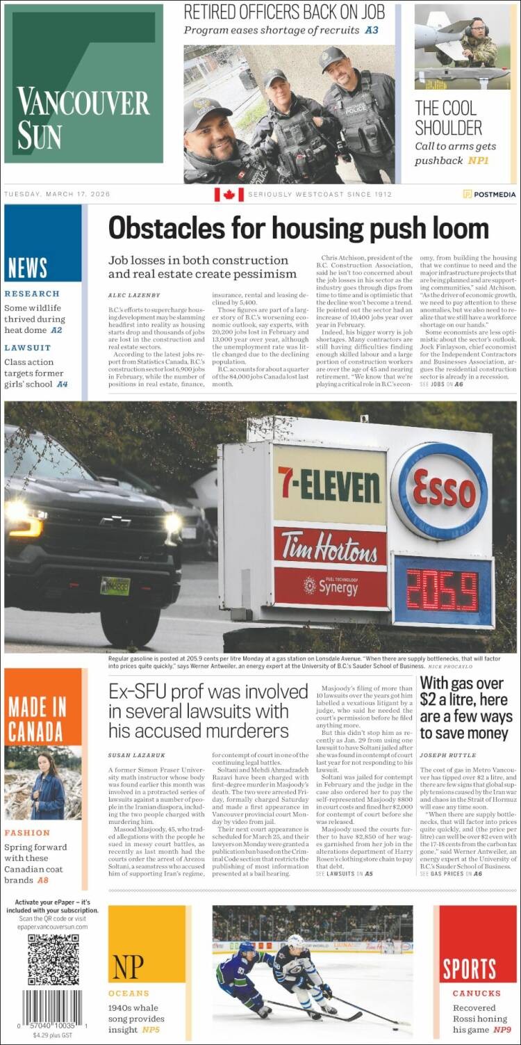 Portada de The Vancouver Sun (Canad&aacute;)