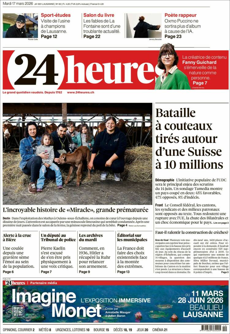 Portada de 24 Heures (Suiza)
