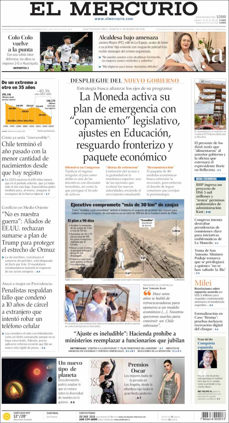 Portada de El Mercurio (Chile)