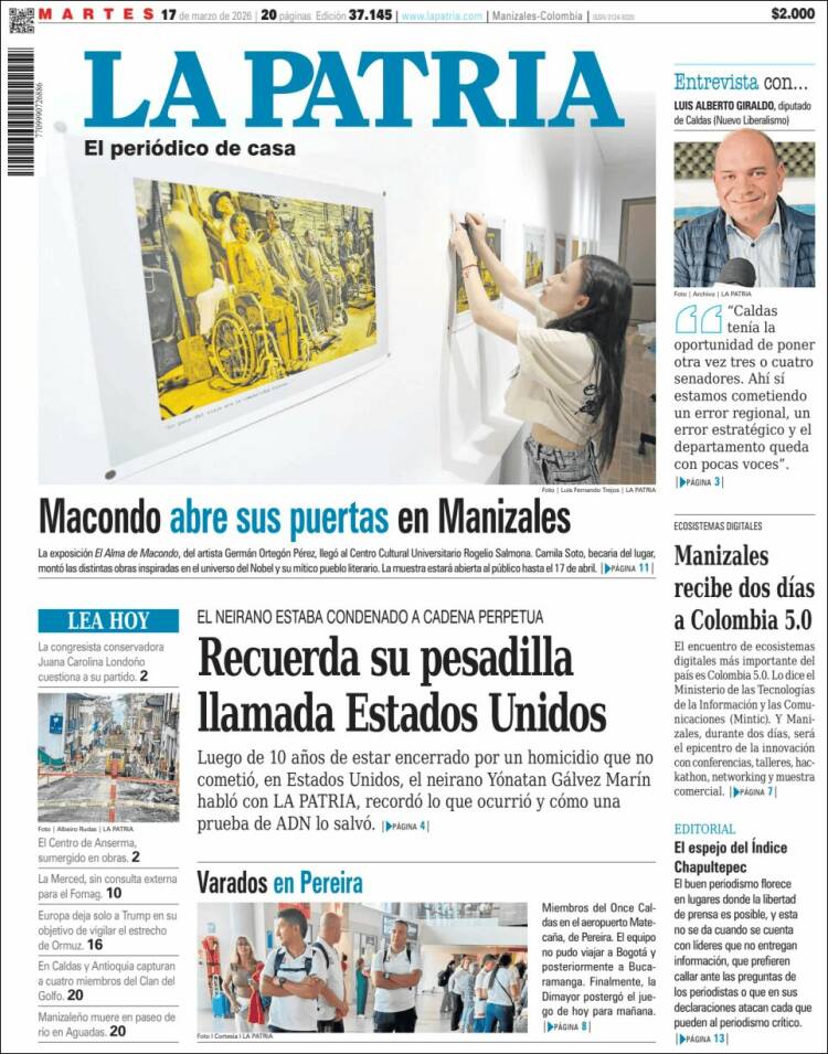Portada de La Patria (Colombia)