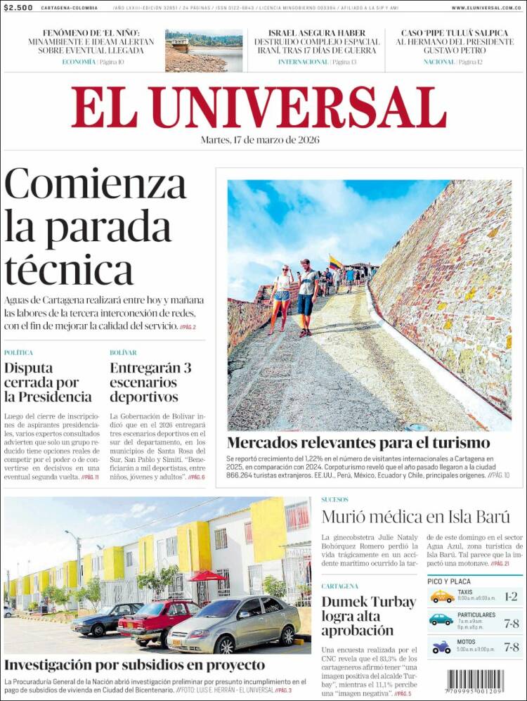 Portada de El Universal (Colombia)