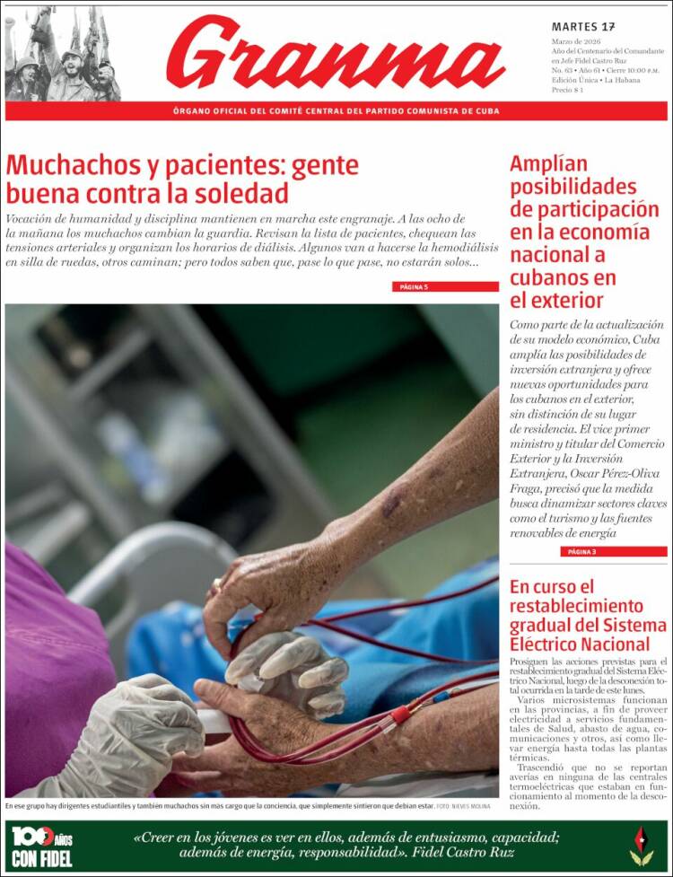 Portada de Granma (Cuba)