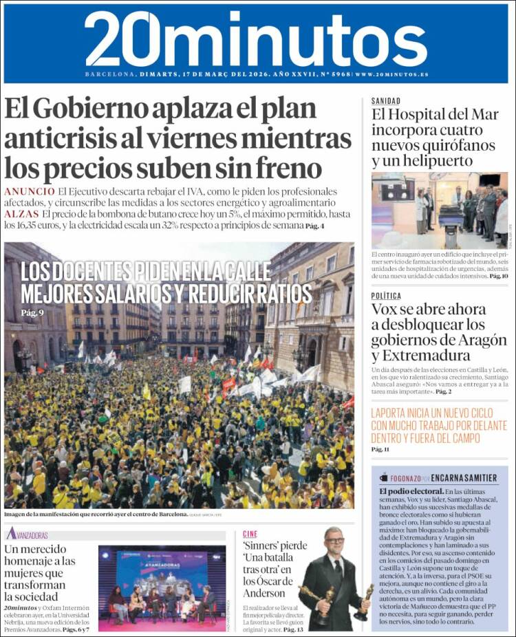 Portada de 20 Minutos - Barcelona (Espa&ntilde;a)