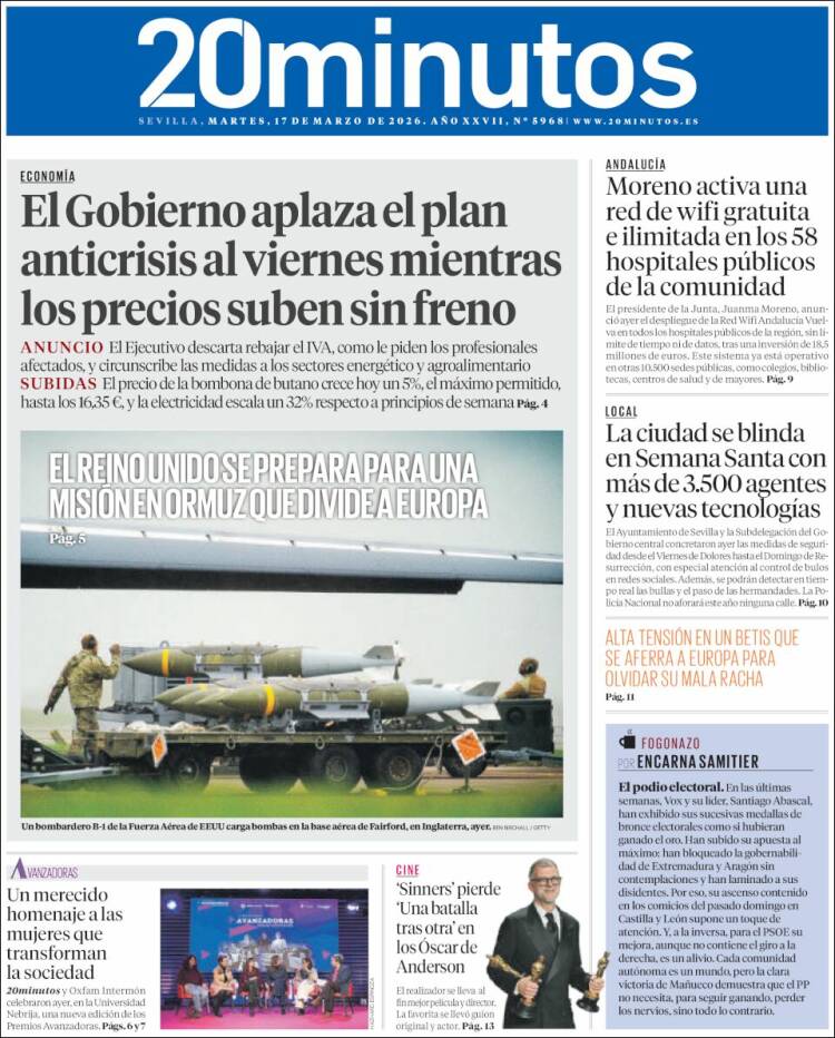 Portada de 20 Minutos - Sevilla (Espa&ntilde;a)