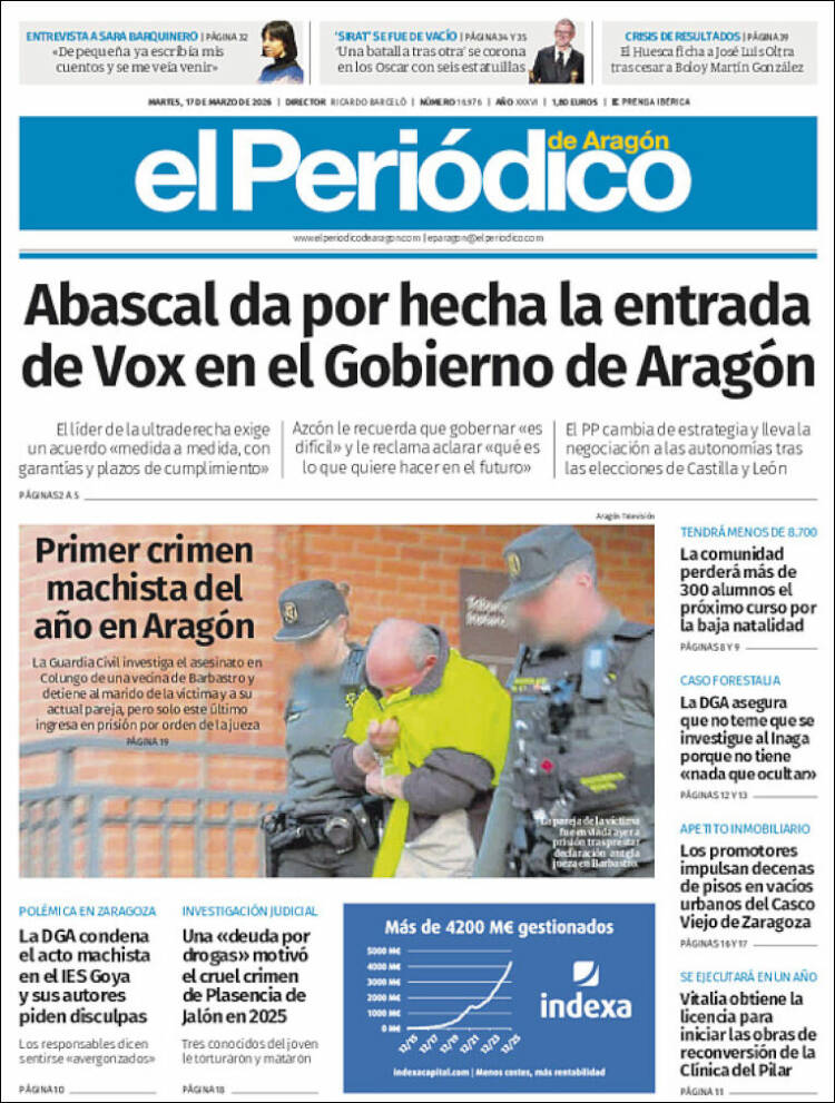 Portada de El Periódico de Aragón (Espa&ntilde;a)