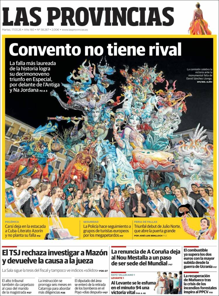 Portada de Las Provincias (Espa&ntilde;a)
