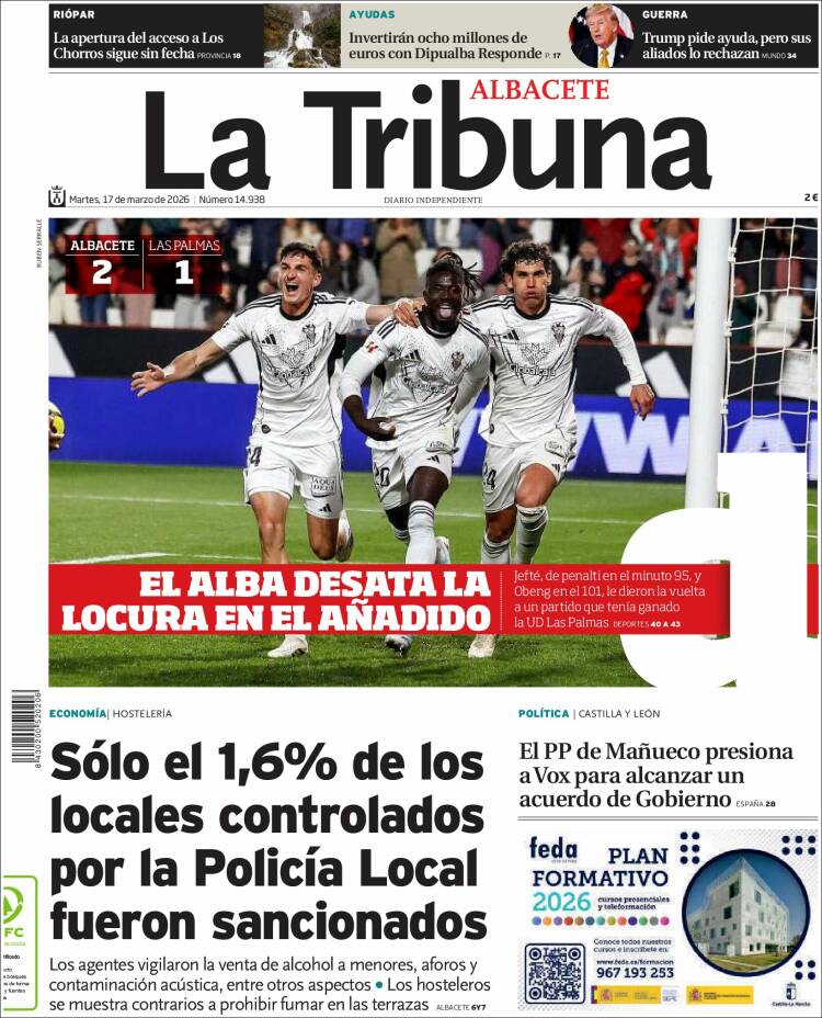 Portada de La Tribuna de Albacete (Espa&ntilde;a)