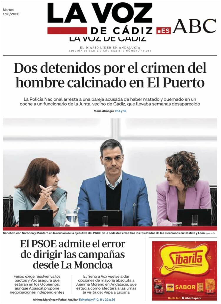 Portada de La Voz de Cádiz (Espa&ntilde;a)