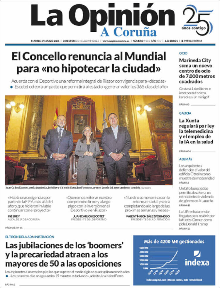 Portada de La Opinión de A Coruña (Espa&ntilde;a)