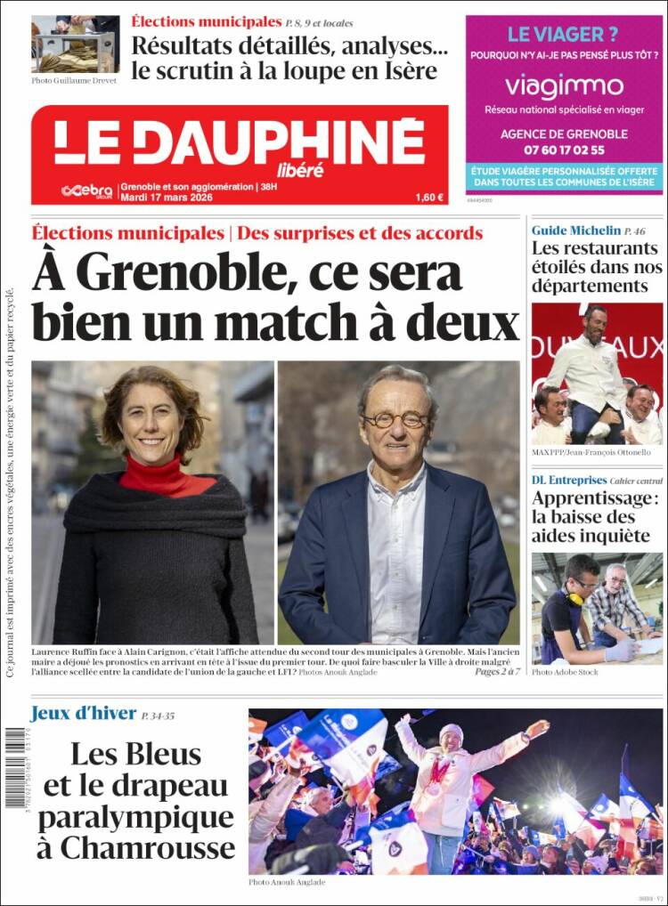 Portada de Le Dauphiné Libéré (Francia)