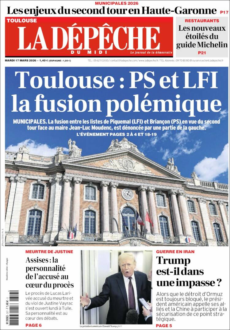 Portada de La Dépêche du Midi (Francia)