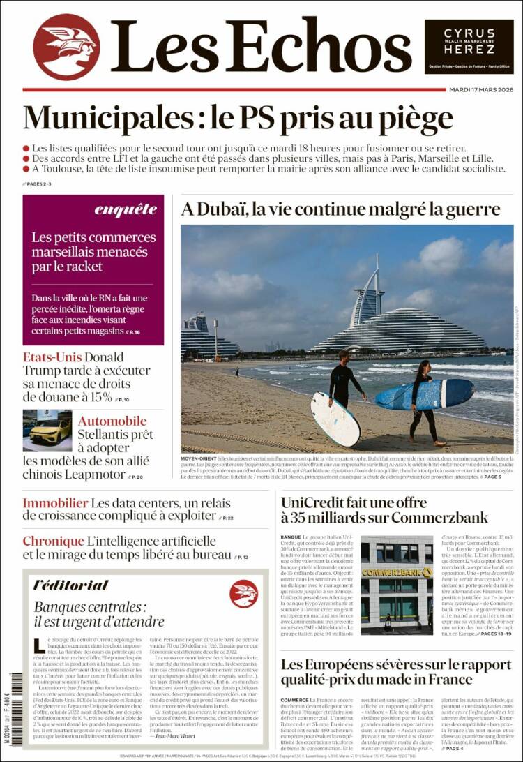 Portada de Les Echos (Francia)