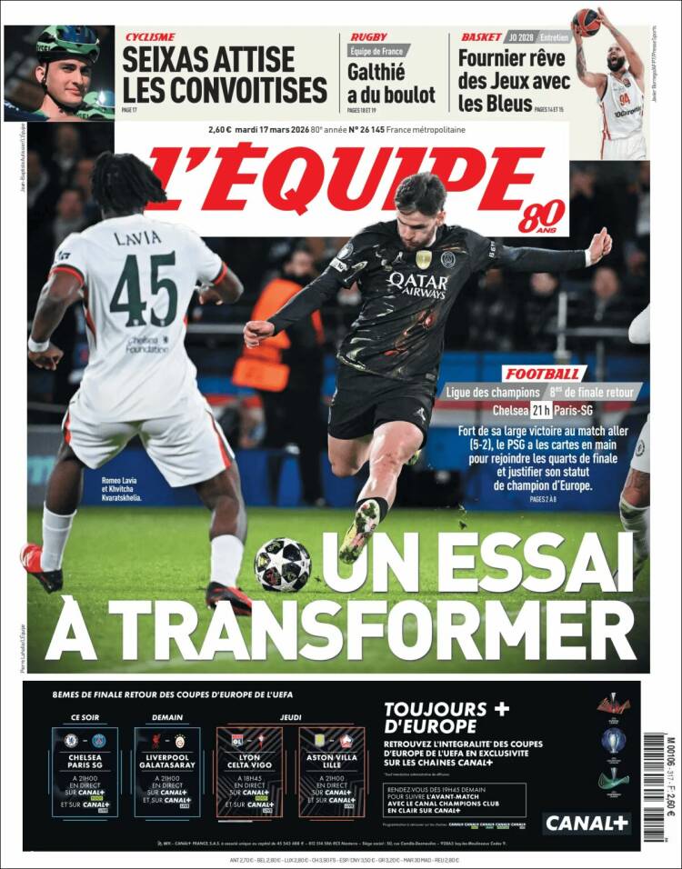 Portada de L'Equipe (Francia)