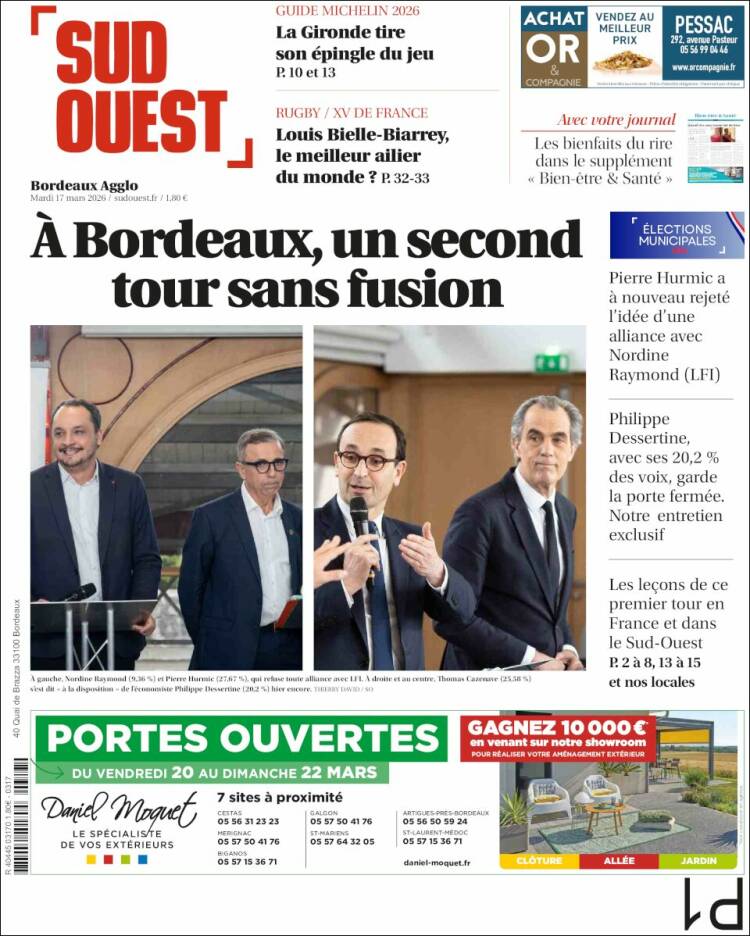 Portada de Sud Ouest (Francia)