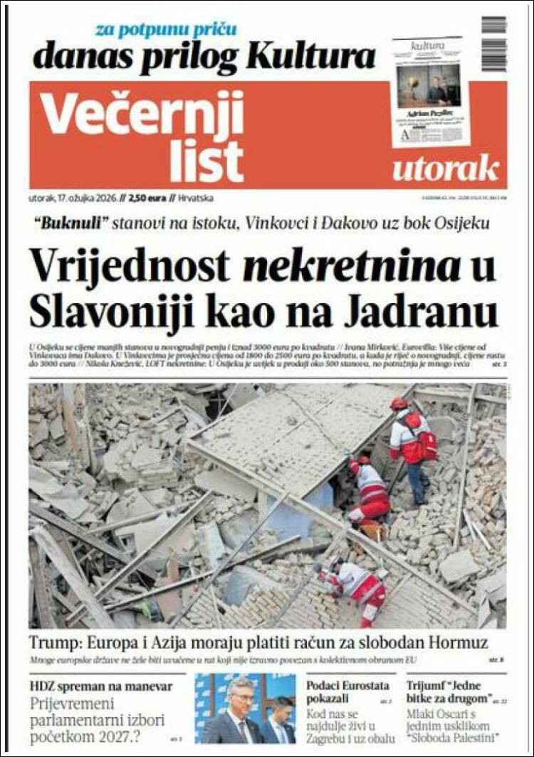 Portada de Večernji (Croacia)