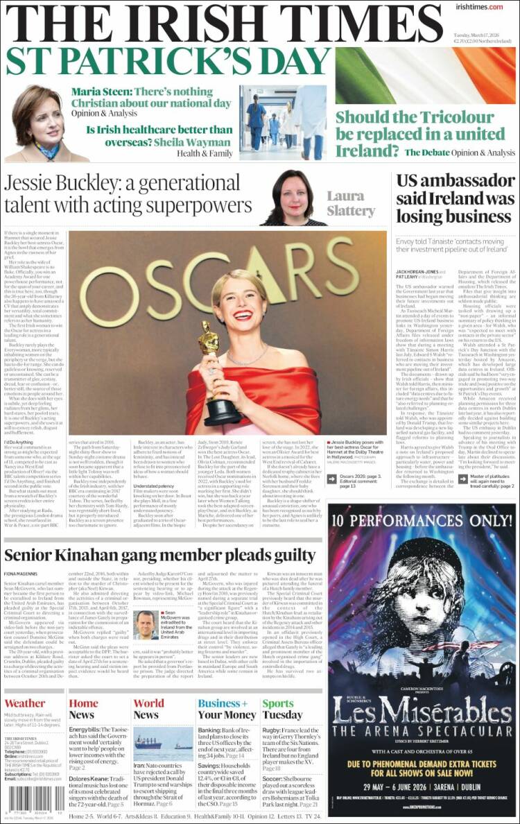 Portada de Irish Times (Irlanda)