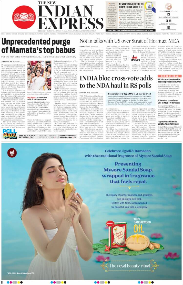 Portada de New Indian Express (India)