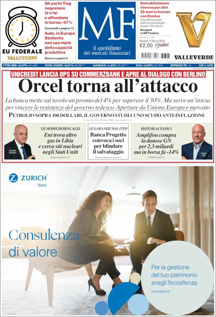 Portada de Milano Finanza (Italia)