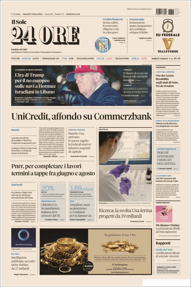 Portada de Il Sole 24 ORE (Italia)