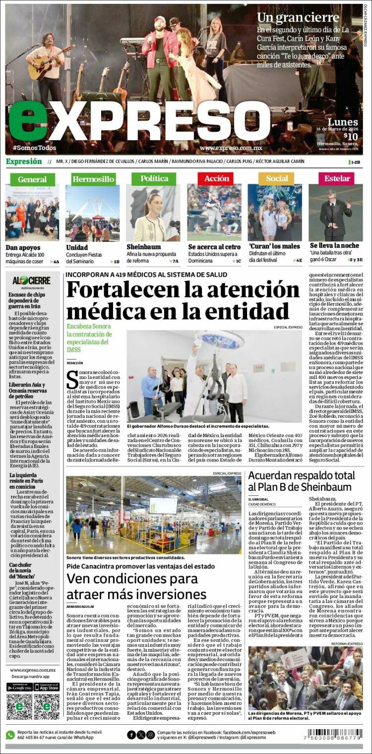 Portada de Expreso (M&eacute;xico)