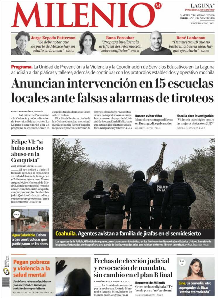 Portada de Milenio - Laguna (M&eacute;xico)