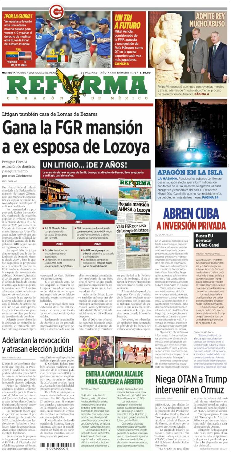 Portada de Reforma (M&eacute;xico)