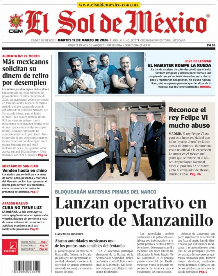 Portada de El Sol de México (M&eacute;xico)