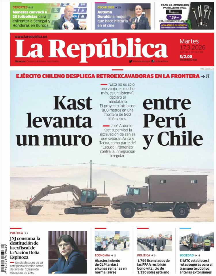 Portada de La Republica (Per&uacute;)
