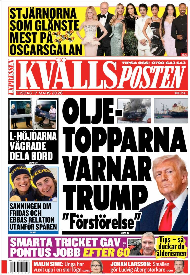 Portada de Kvällsposten (Suecia)