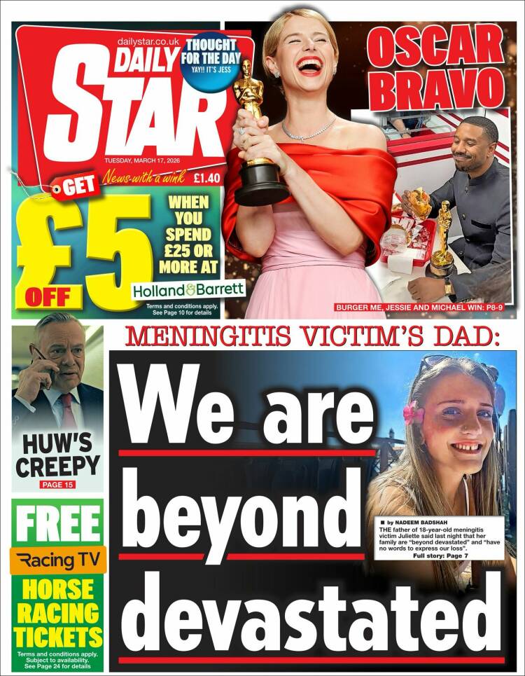Portada de Daily Star (Reino Unido)