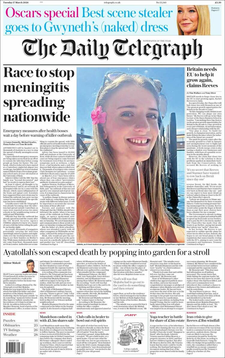 Portada de Daily Telegraph (Reino Unido)