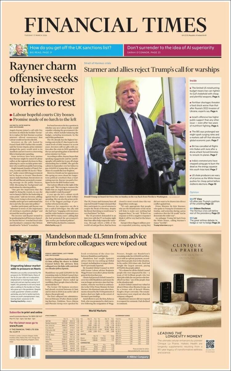 Portada de Financial Times (Reino Unido)
