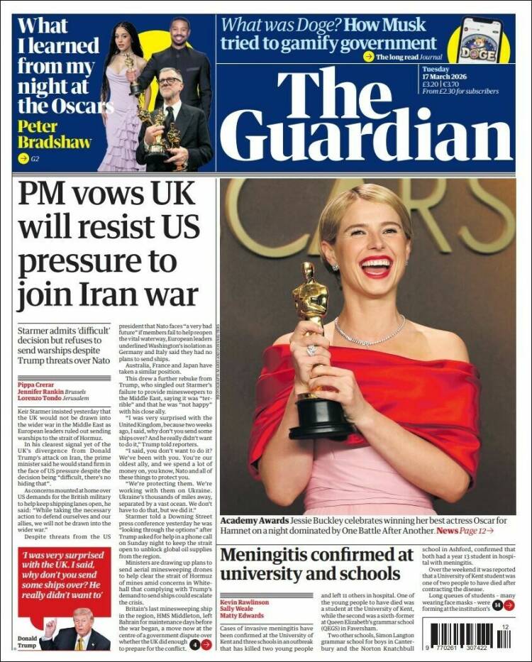 Portada de The Guardian (Reino Unido)