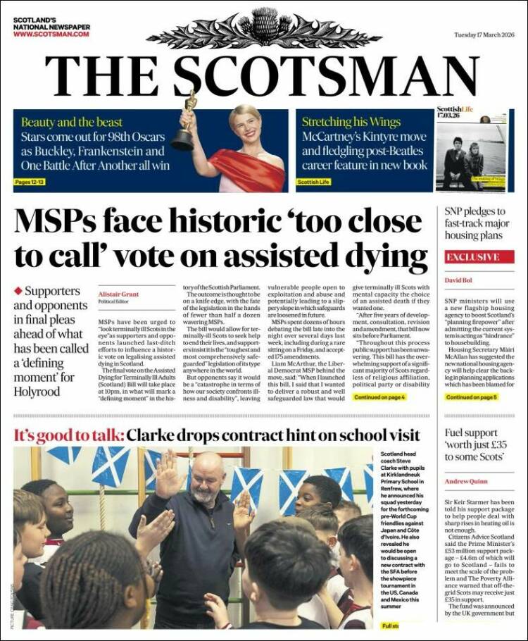 Portada de The Scotsman (Reino Unido)