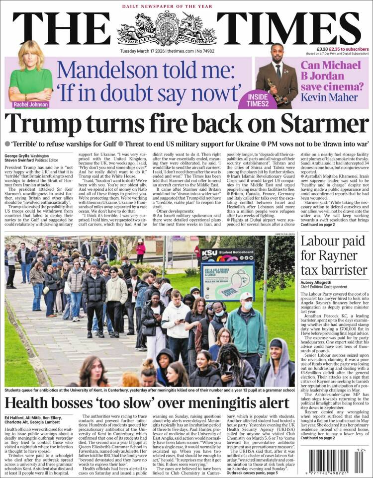 Portada de The Times (Reino Unido)