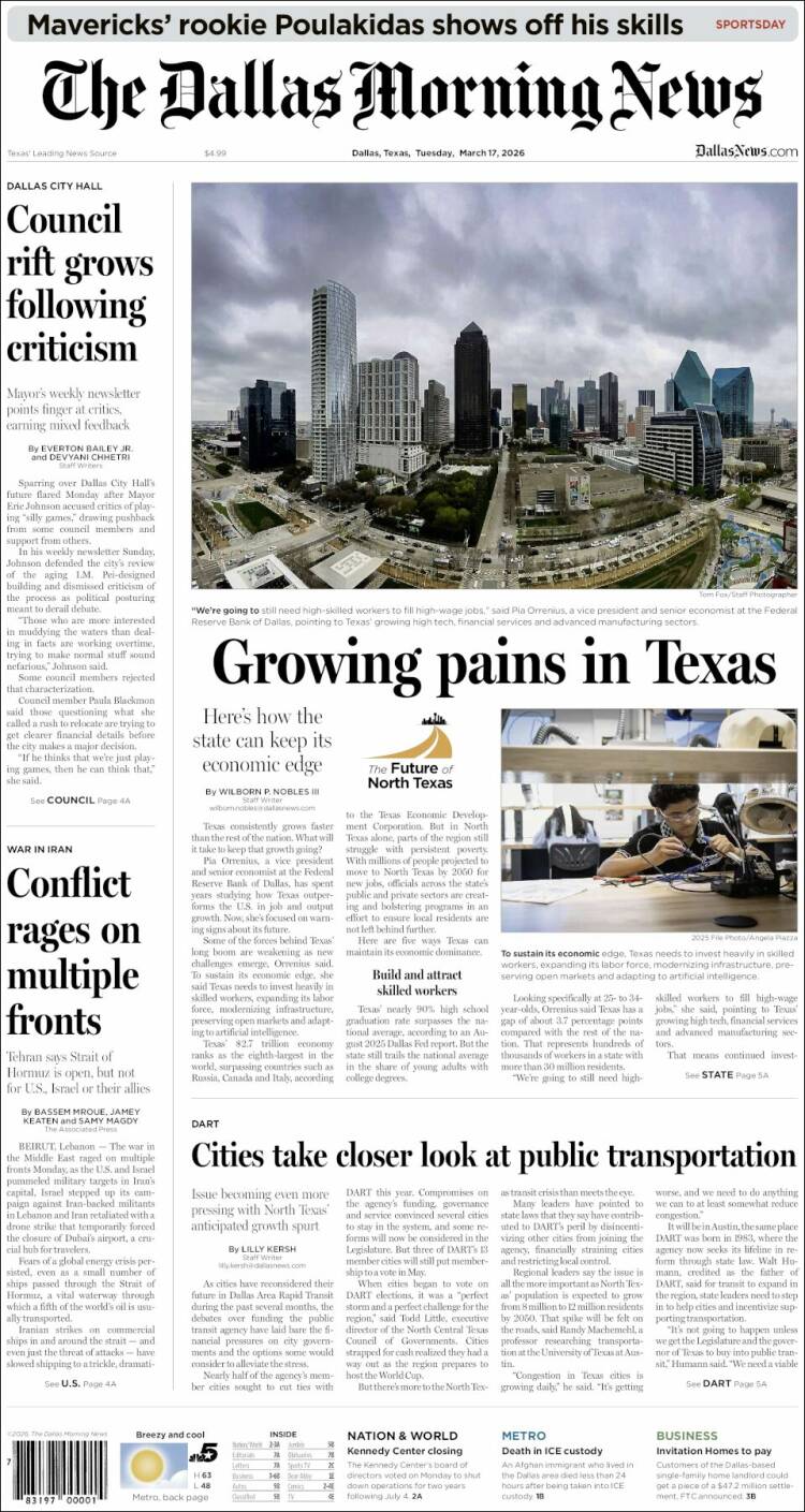 Portada de Dallas Morning News (USA)
