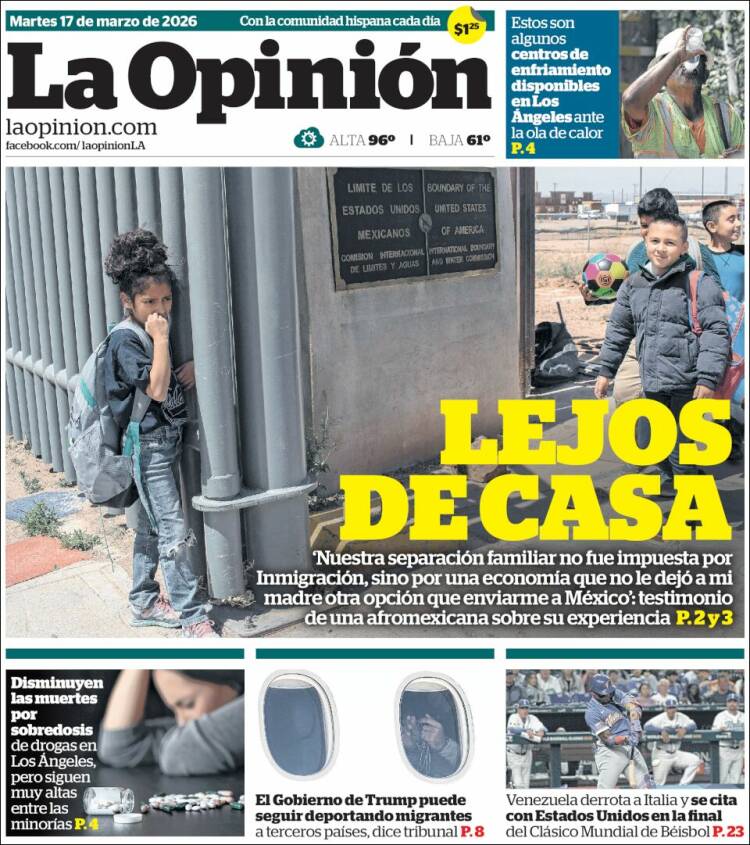 Portada de La Opinión (USA)