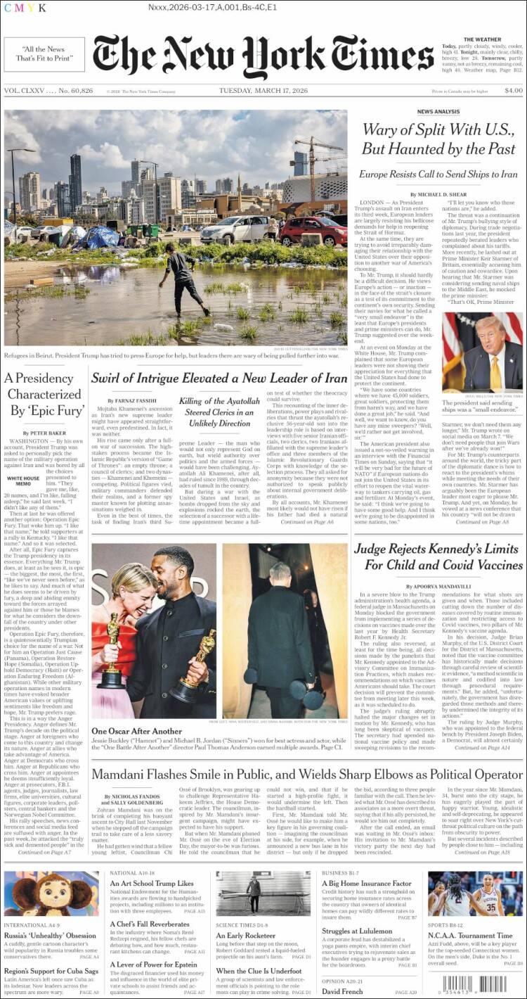 Portada de New York Times (USA)